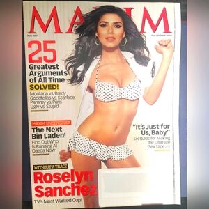 MAXIM Magazine With Roselyn Sanchez Black and White Polka Dot Bikini